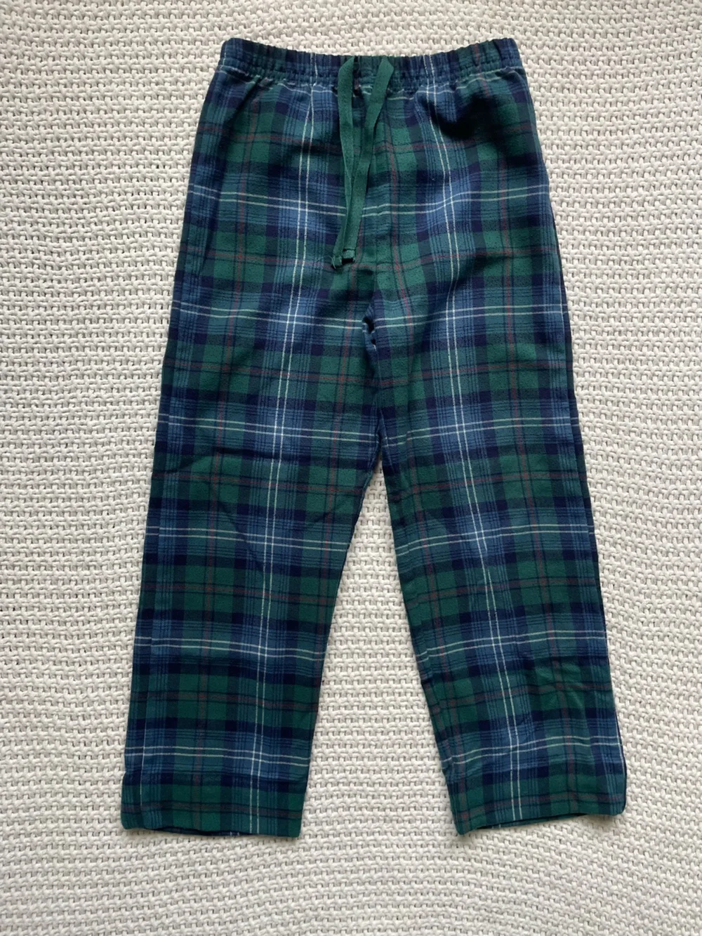 Kids Plaid Long-Sleeve Button Up& Pants Pajama Set in Green & Navy